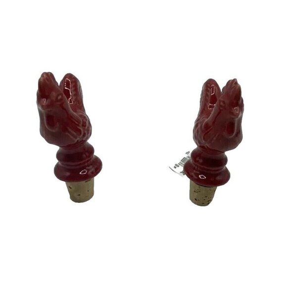 Rooster Wine Bottle Stopper Cork Lot Of 2 Red Ceramic Farmhouse Chicken India - Picture 4 of 11